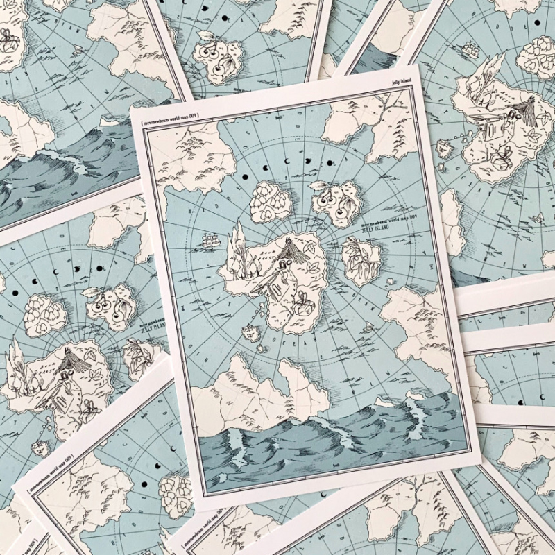 布几岛韩国授权mewmewbeam明信片可爱插画地图星座星球镭射创意新