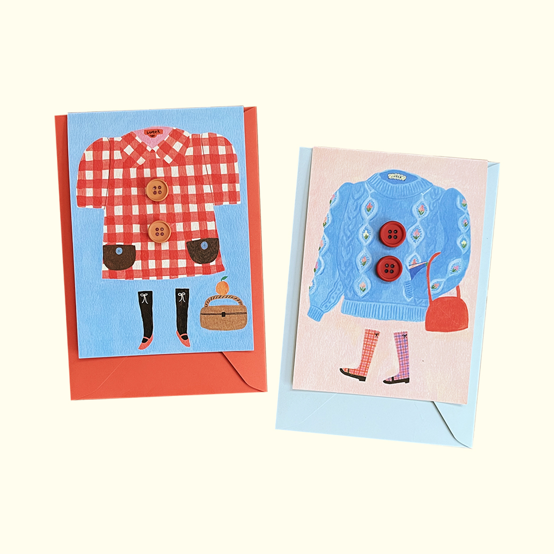 布几岛韩国授权aletterfrom手工纽扣明信片信封套装萌kanghan新品