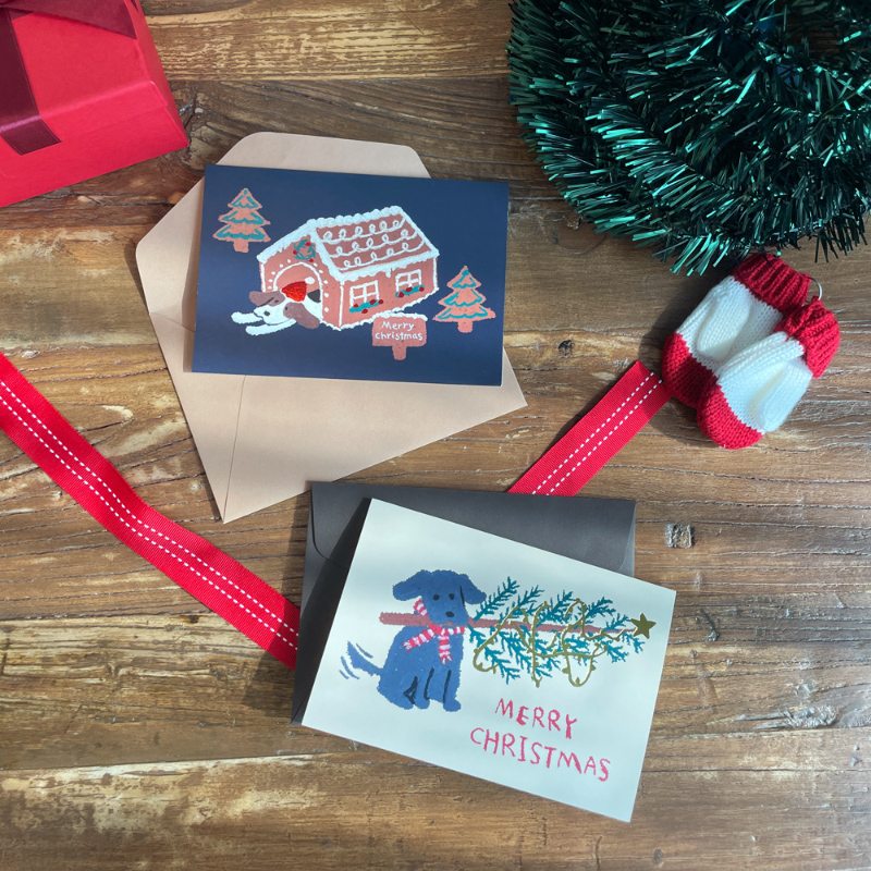 布几岛韩国授权bal9oorak可爱狗狗圣诞贺卡明信片信封组合新品萌