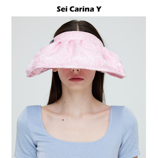 Carina Sei Y花苞型提花遮阳半帽粉色大檐空顶帽贝壳帽甜美 5折
