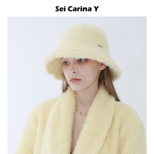 Carina Sei Y毛毛护耳渔夫帽女秋冬可爱小众百搭毛绒帽子 7折