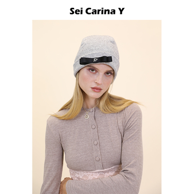 seicarinay织带蝴蝶结冷帽毛线帽