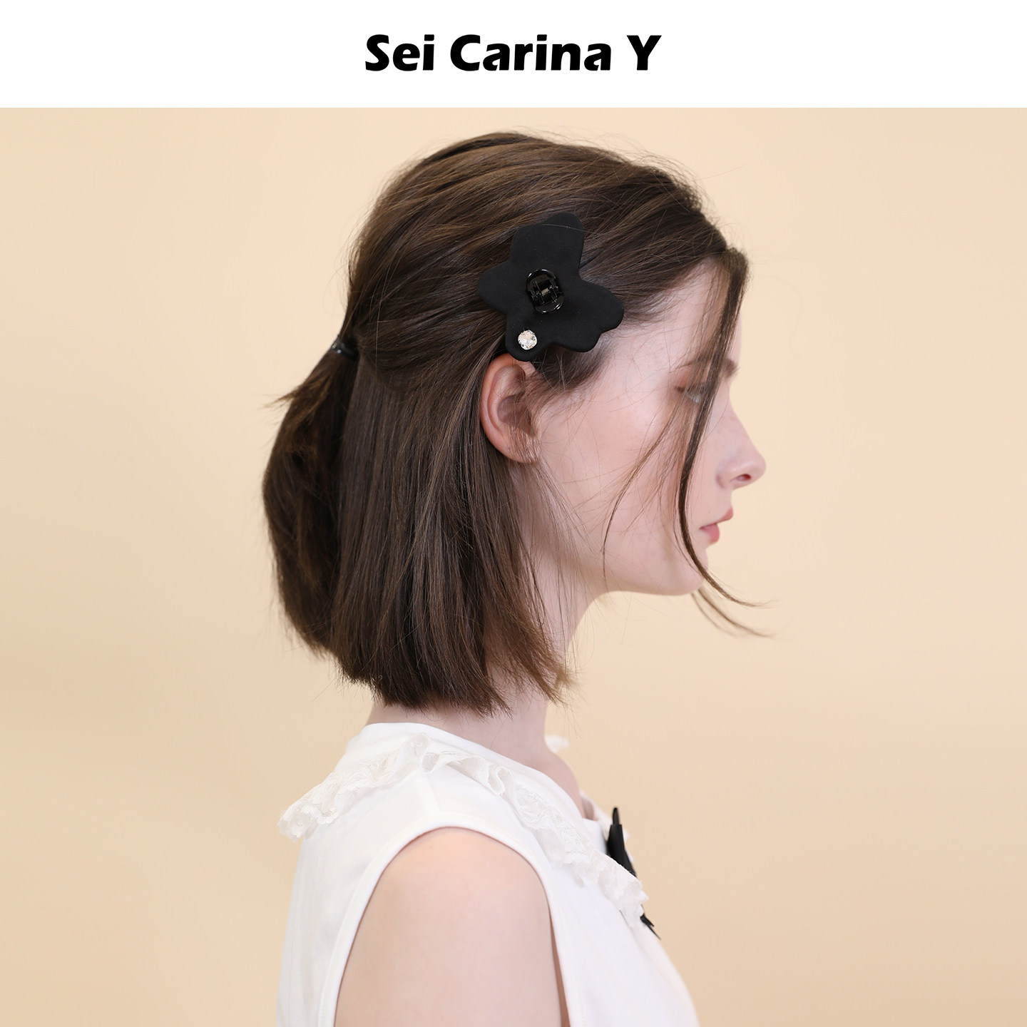 Sei Carina Y缎面蝴蝶刘海小抓夹侧边发夹甜美百搭碎发夹子发饰女