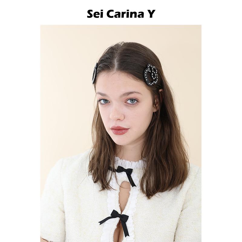 SeiCarinaY花朵logo烫钻侧边夹