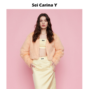 Carina 外套新款 Y黄奕同款 开衫 女甜美毛毛上衣 长毛绒短款 Sei