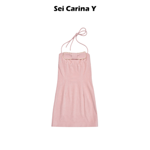吊带新款 Sei 时尚 Carina 气质甜美女 Y抹胸流苏边蝴蝶结连衣裙夏季