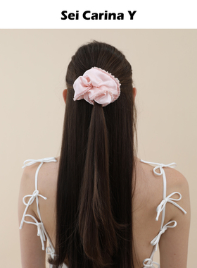 Sei Carina Y串珠花边装饰真丝大肠发圈女新款原创花朵装饰发饰