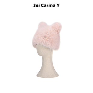小众时尚 Y人造皮草毛绒熊耳朵帽秋冬新款 可爱保暖帽子 Carina Sei