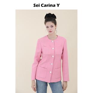 Carina 外套女秋冬新款 Y经典 粗花呢中款 圆领上衣小众高级感 款 Sei