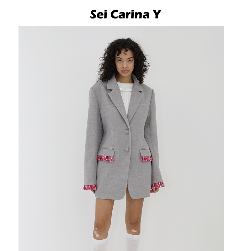 流苏装饰单排扣西装外套