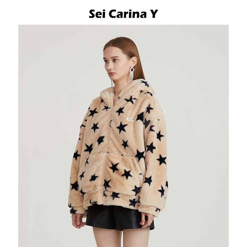 [5折]SeiCarinaY星星兔耳朵外套新款秋冬外套女可爱柔软毛毛
