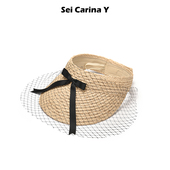 Sei Carina Y网纱蝴蝶结草帽半帽女遮阳防晒甜美帽子沙滩风百搭
