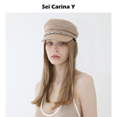 链条平顶帽女新款 Y拼接款 秋冬小众复古鸭舌帽报童帽 Carina Sei