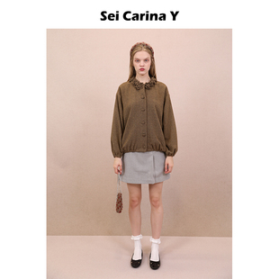 百搭宽松秋冬新款 Y花朵褶皱夹克上衣外套女甜美时尚 Carina Sei