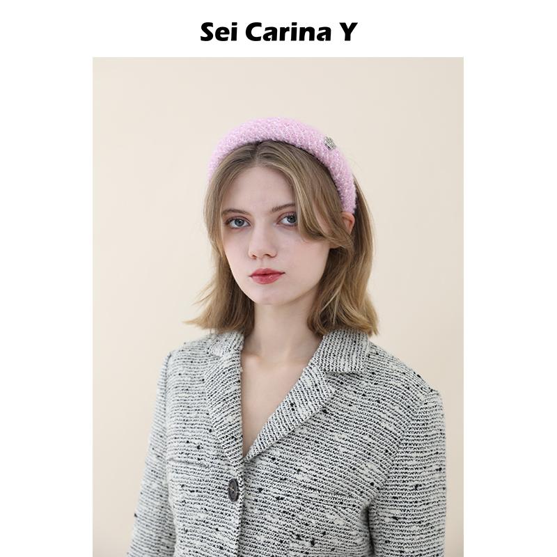 Sei Carina Y粉彩粗花呢花朵扣发箍高颅顶显脸小女秋冬新款原创