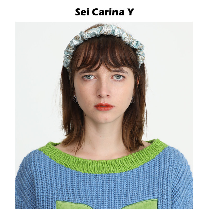 Sei Carina Y金属丝提花泡泡纱褶皱发箍女发饰高级感百搭外出头箍
