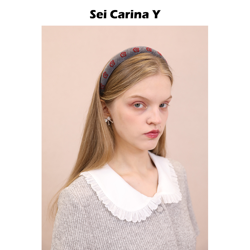SeiCarinaY灰色花朵植绒发箍