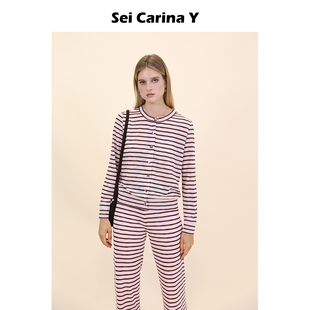 长袖 Y条纹开衫 上衣女休闲时尚 百搭潮流新款 Sei 简约秋季 Carina