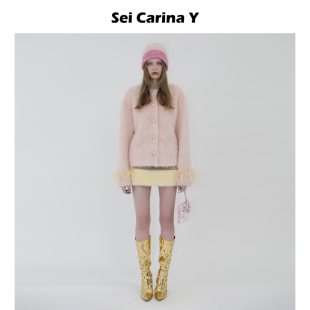小众设计时尚 Y羽毛撞色长毛绒上衣毛毛外套女秋冬新款 Carina Sei
