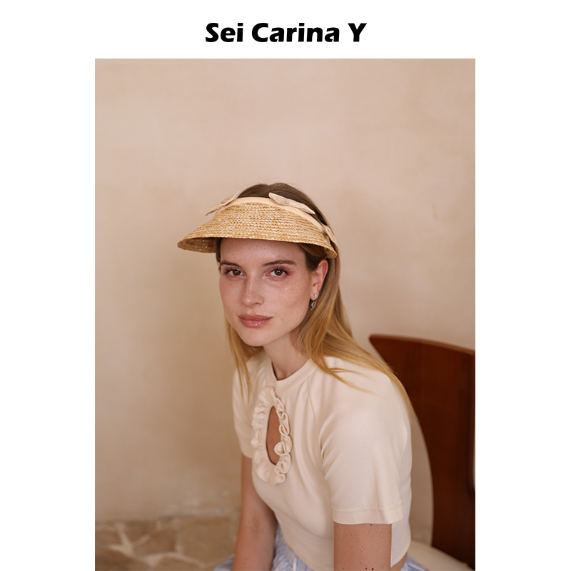 SeiCarinaY蝴蝶结空顶草帽