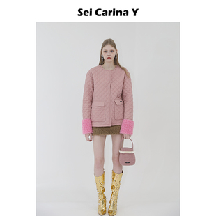 Carina Sei Y毛毛袖 套拼接加棉外套女士冬季 小香风上衣 时尚 7折