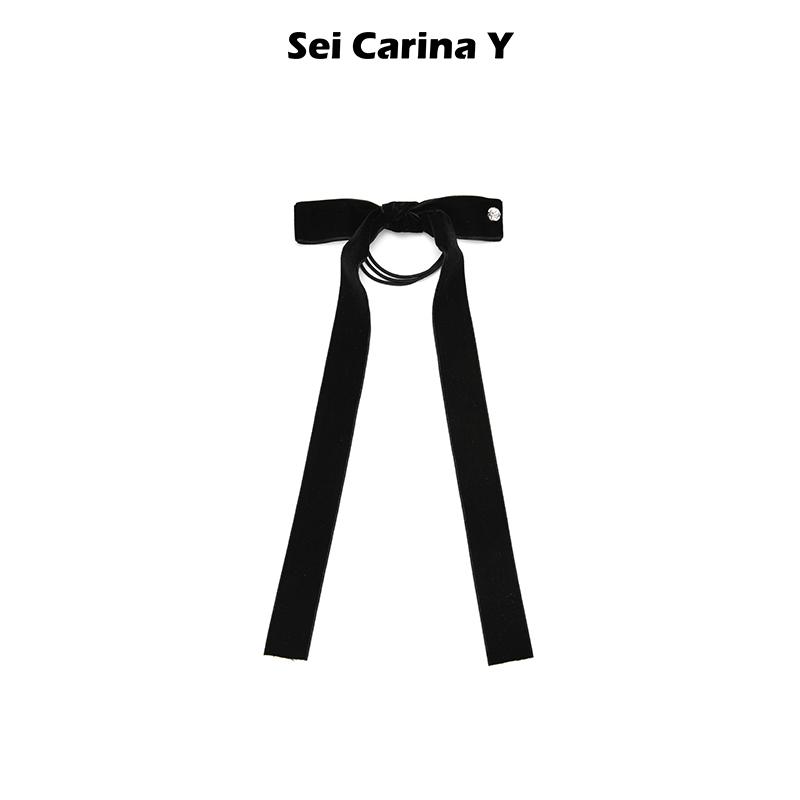 Sei Carina Y长丝带丝绒蝴蝶结发圈发飘带女扎头发饰新款小众