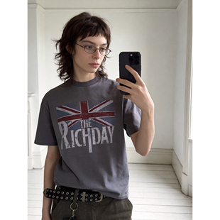 T恤中性2026年做旧水洗 摇滚Vintage复古印花字母短袖 ahyala 英式