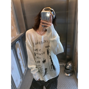 疯狂 针织衫 漫画 复古毛衣卷边设计感套头薄款 美式 阿荒与阿卤