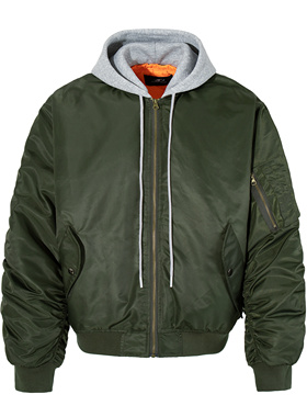 ahyala 美式复古棉衣街头外套连帽休闲拉链外套军绿色飞行员夹克