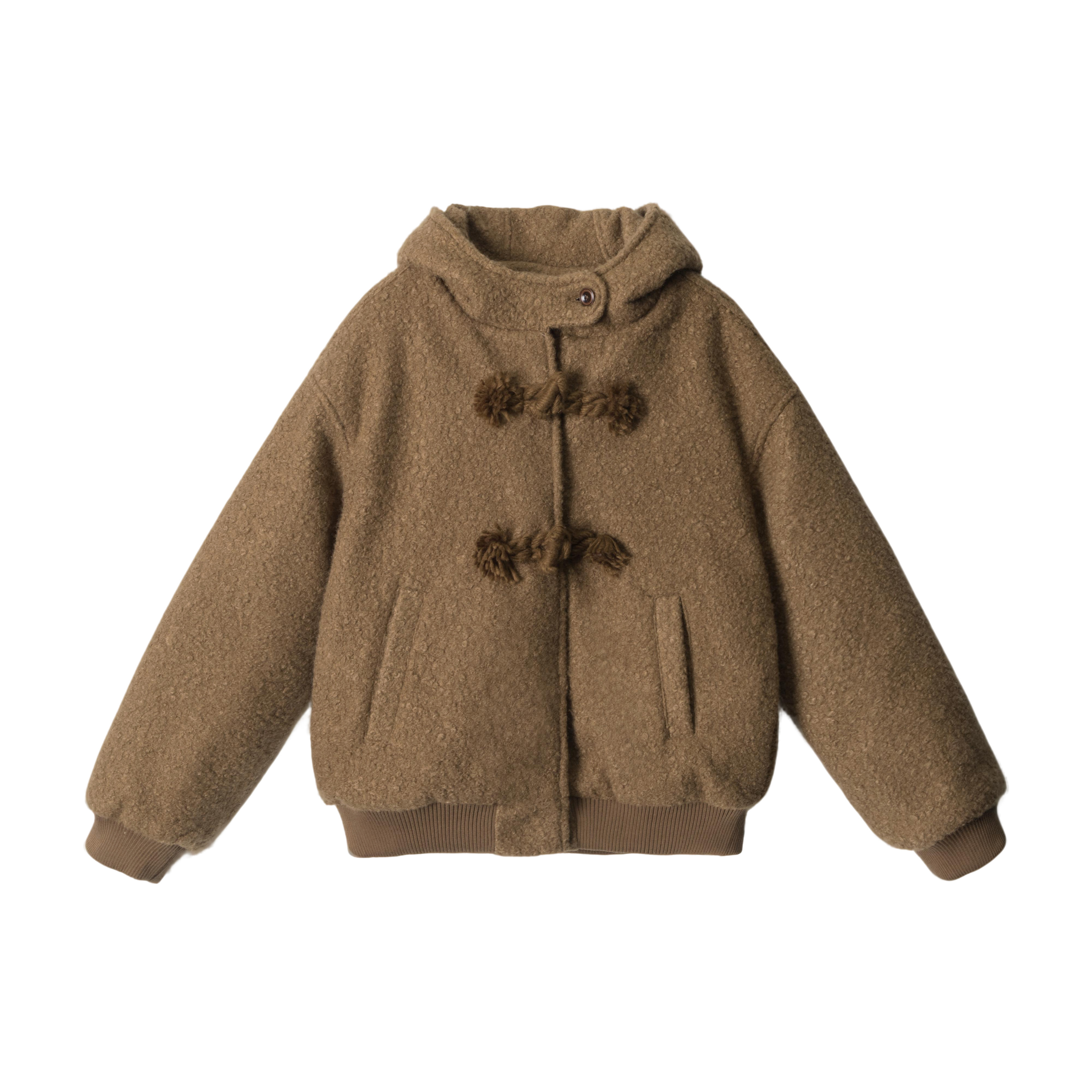 ahyala 美式复古女棉衣羊羔毛外套连帽棉服毛毡拉链保暖