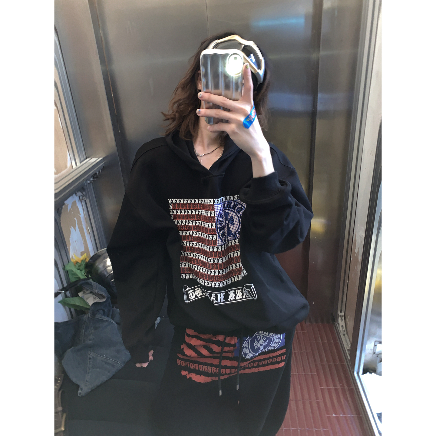 阿荒与阿卤*美式立体印花套头男女街头休闲百搭长袖做旧复古卫衣