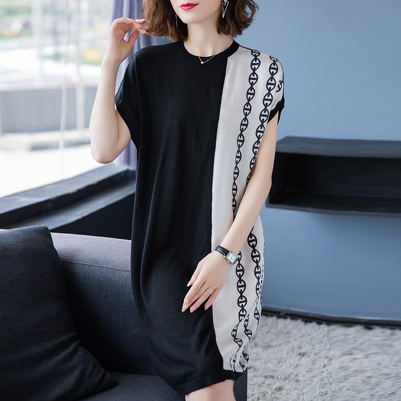 年轻妈妈连衣裙夏装显瘦遮肚中年女装冰丝针织宽松洋气薄款40岁50