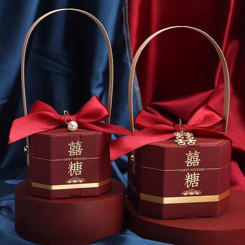 喜糖盒结婚糖盒高级感喜糖袋中式婚礼手提伴手礼盒糖果包装盒空盒