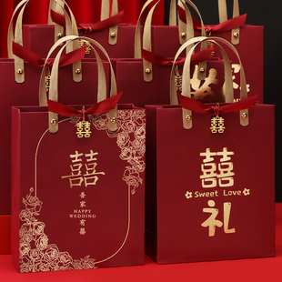 结婚用品大全喜糖手提袋子订婚伴手礼盒喜糖盒婚礼大号包装盒空盒