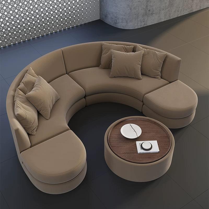 商用休闲半圆弧形沙发轻奢美容院展厅洽谈卡座酒店大堂接待等候区