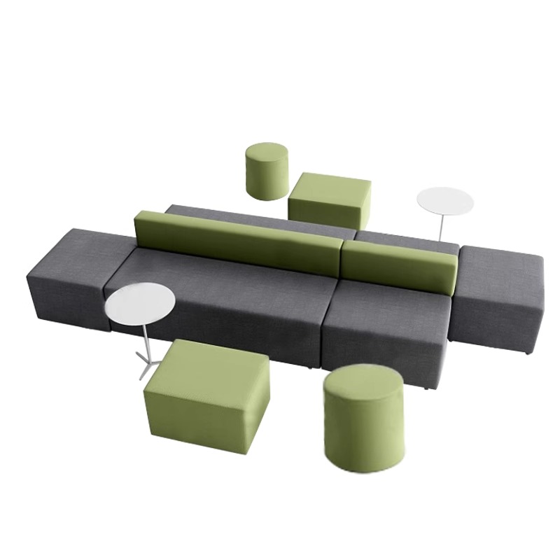 北欧简约现代办公室沙发茶几组合创意科技布艺沙发凳子茶几组合