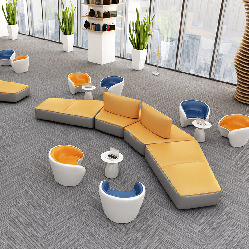 创意个性皮艺沙发简约办公室接待组合现代休闲大厅休息区异形套装