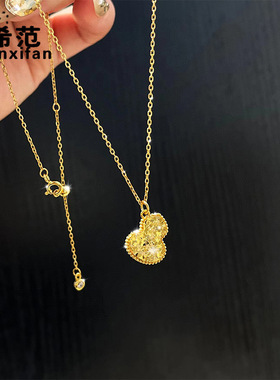 s925纯银龙鳞片爆闪碎冰冰葫芦项链女黄金轻奢风个性气质king