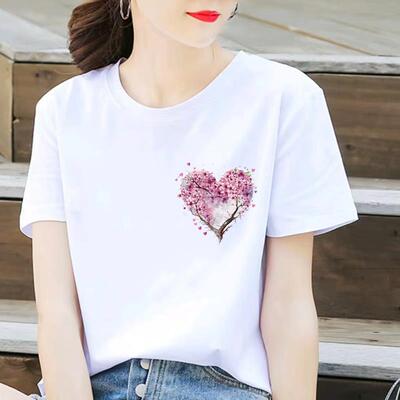 心形可爱夏季印花上衣通勤洋气INS爆款休闲时尚通勤女圆领短袖T恤