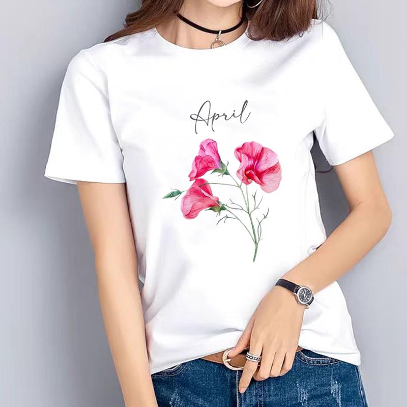 字母花朵印花上衣女圆领通勤洋气INS夏季洋气爆款休闲通勤短袖T恤