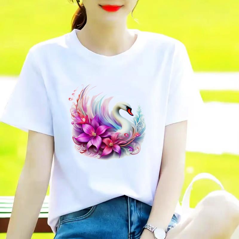 花朵可爱韩版网红女T恤休闲圆领爆款INS印花打底衫短袖通勤上衣