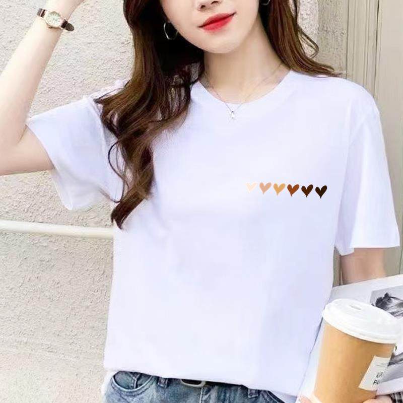 卡通心形爆款通勤休闲时尚夏季印花上衣通勤洋气INS女圆领短袖T恤