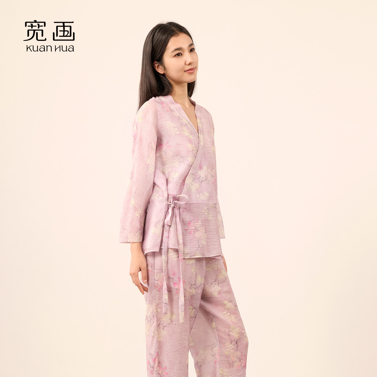 宽画新中式印花V领睡衣套装春季