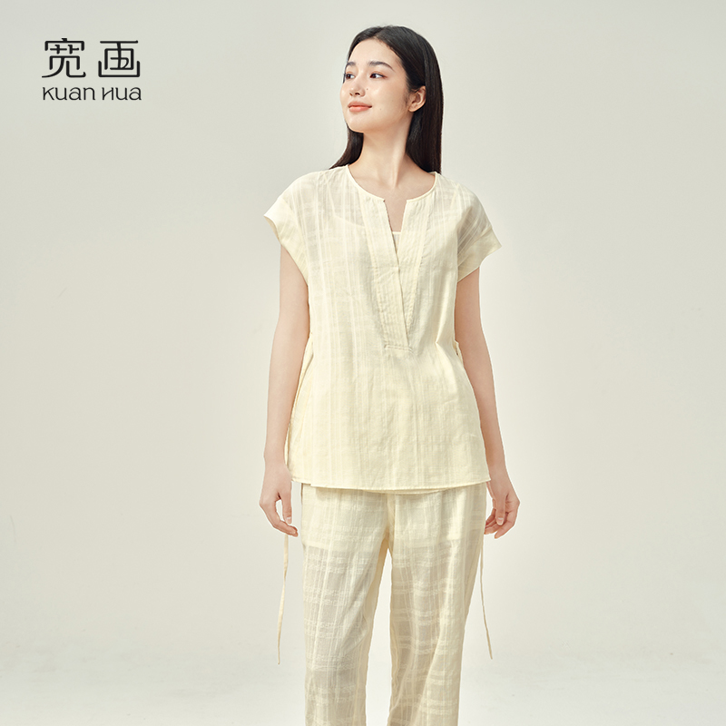 宽画薄款纯棉睡衣夏季家居服套装