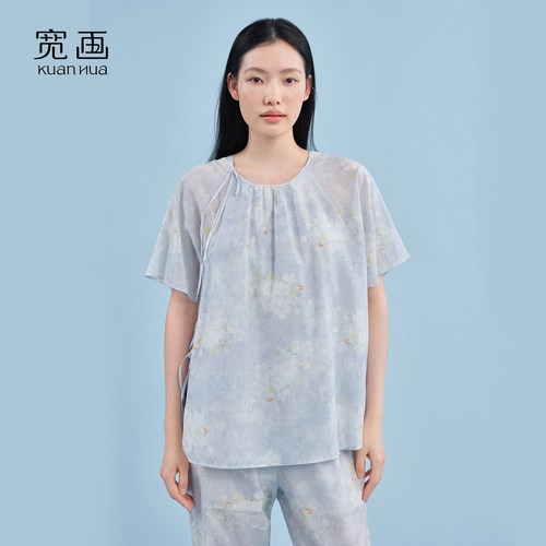 宽画夏季纯棉碎花短袖女睡衣套装