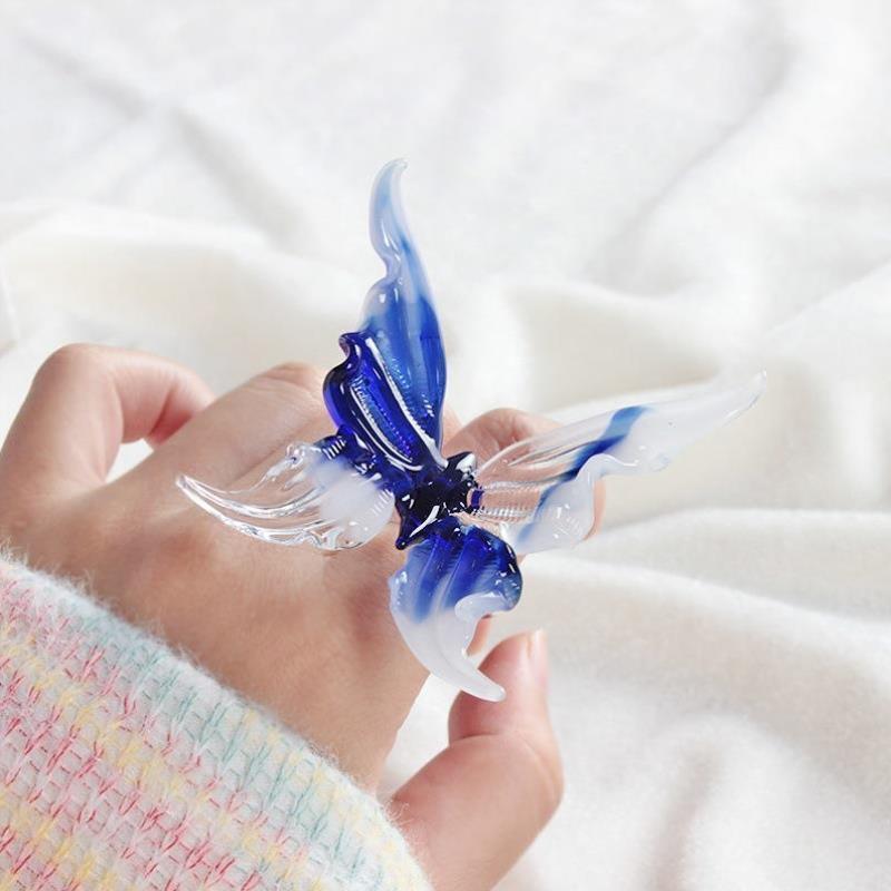 工艺品玻璃儿童高级设计感琉璃戒指蝴蝶结礼品氛围情侣小众食指