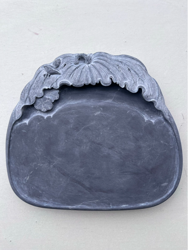 石博士肇庆端溪老坑大西洞青花魚脑冻精品荷叶砚台