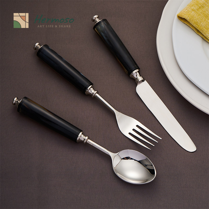 HERMOSO 牛骨进口复古牛排刀叉勺三件套西餐餐具刀叉套装法式勺子