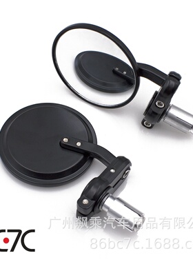 qc-m-001黑色手把镜22mm新款摩托车圆型后视镜型踏板车街车