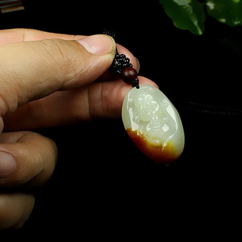 和田玉青白玉弥勒佛吊坠随形带皮佛公女士玉坠玉挂件玉石